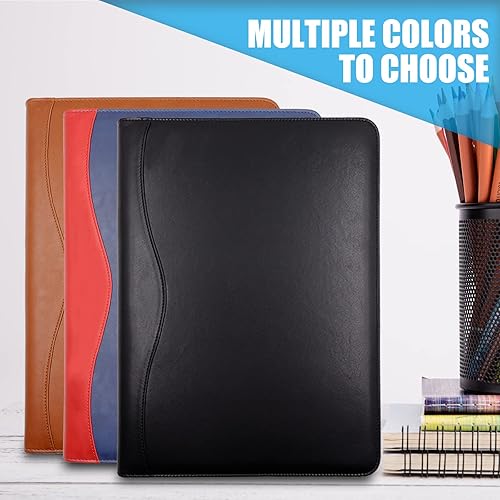 Miniatura 7 de Melsbrinna Padfolio - Carpetas de cartera - 4 anillos, organizador de cuero vegano con cremallera, cartera de negocios para hombres