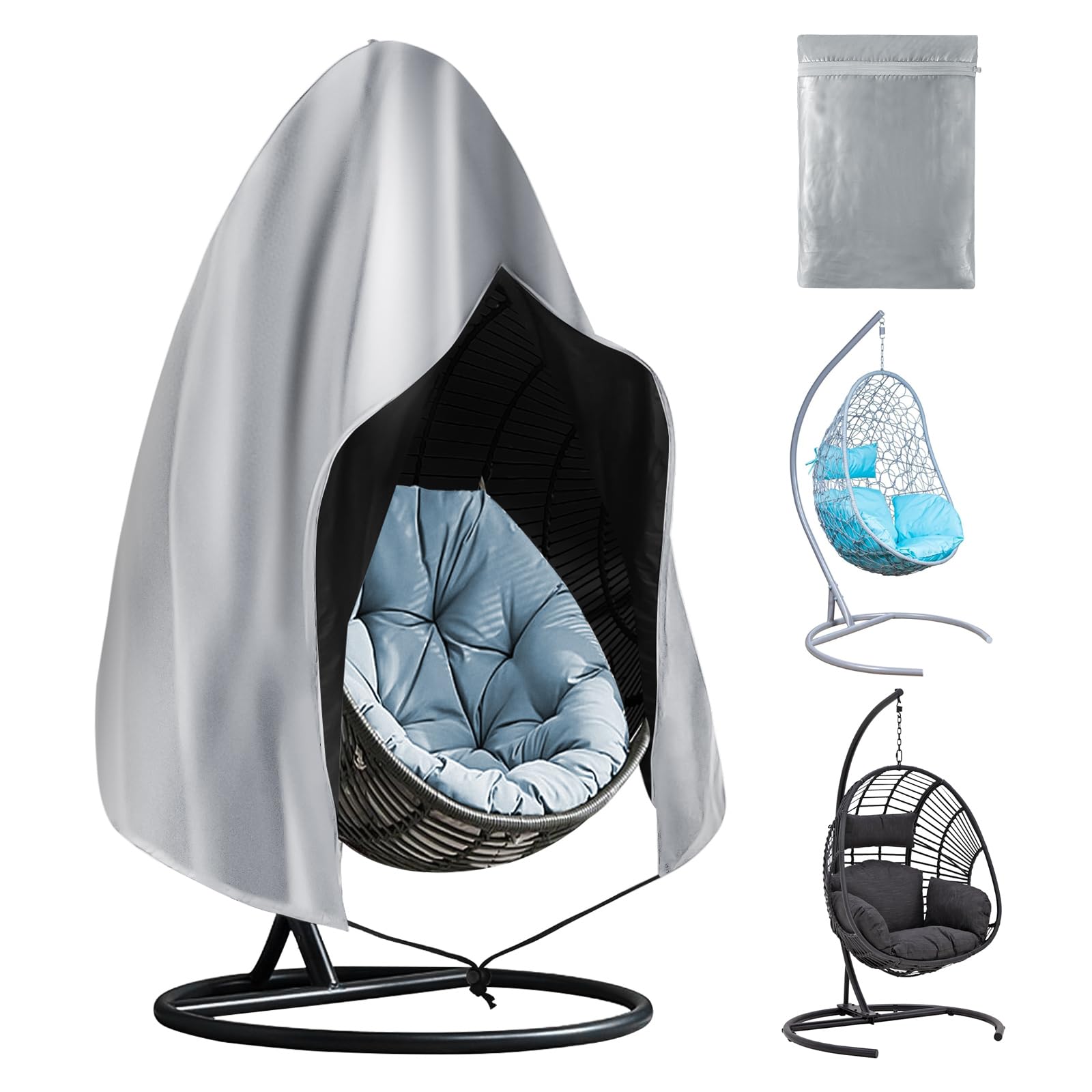 OFFCUP Hängesessel Abdeckung, Swing Egg Chair Cover 210D, Oxford Hängesessel Schutzhülle Schwebesessel mit Reißverschluss, Terrasse Schaukelstuhl Abdeckung Wasserdicht/Winddicht/UV-Beständig 230x200cm