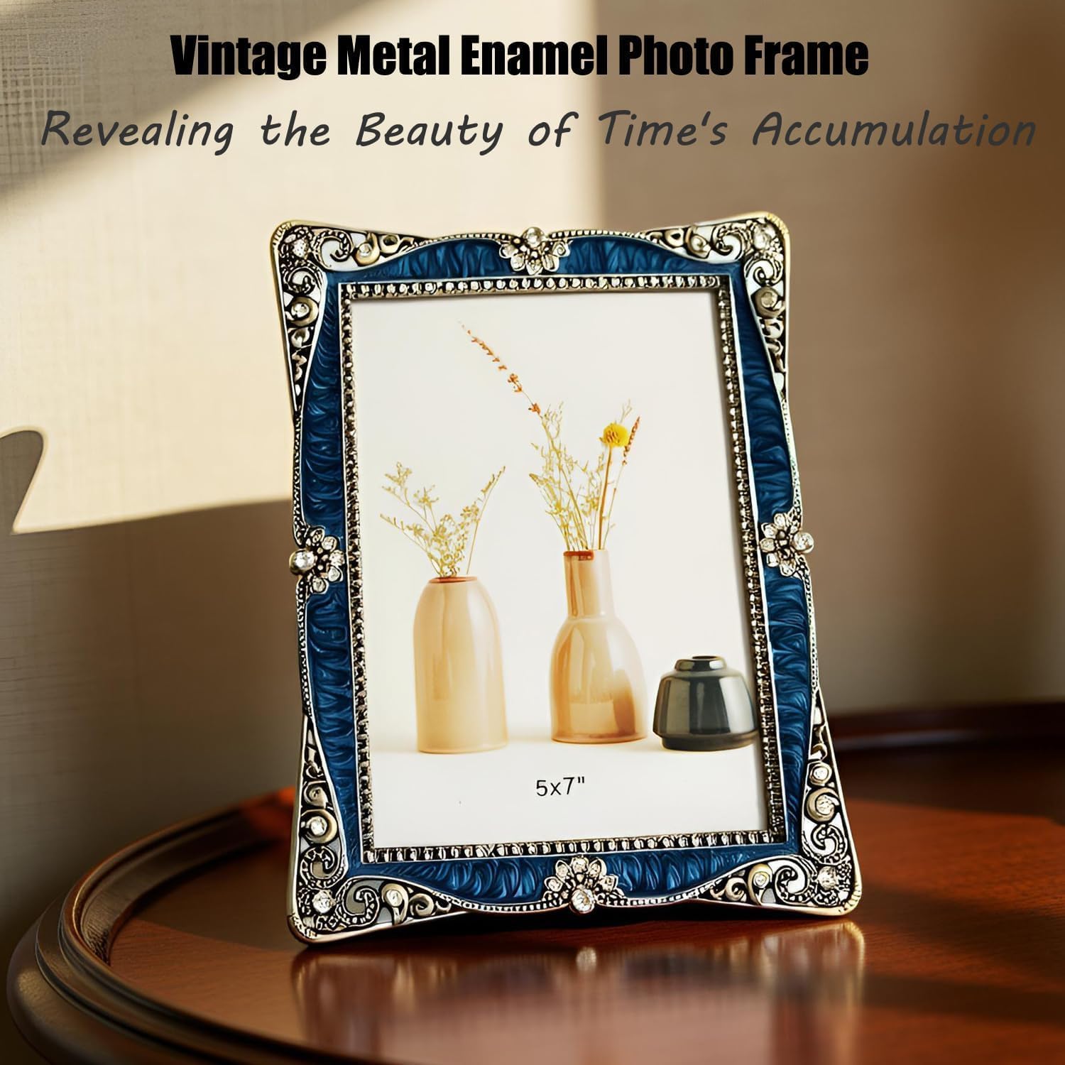 5x7 Vintage Metal Picture Frame, Antique Enamel Luxury Photo Frame with Glass Front, Horizontal Or Vertical, Retro Decoration, Anniversary Birthday Wedding Gift
