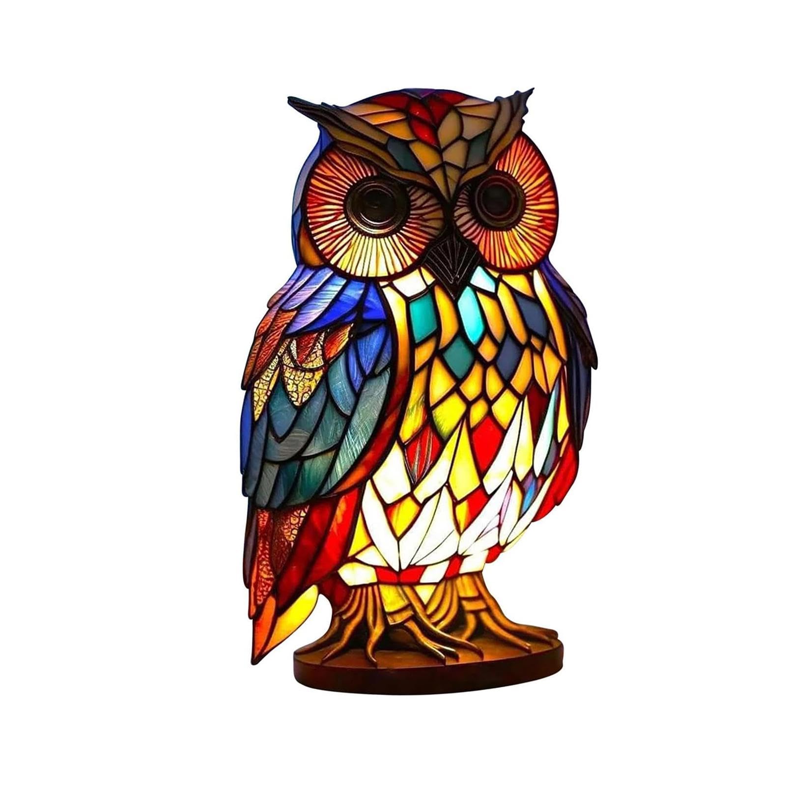 Animal Lamp Stained Resin Light Antique Crafts Bedside Desk Lamp Night Light for Bedside Table Home Study Decor- Owl