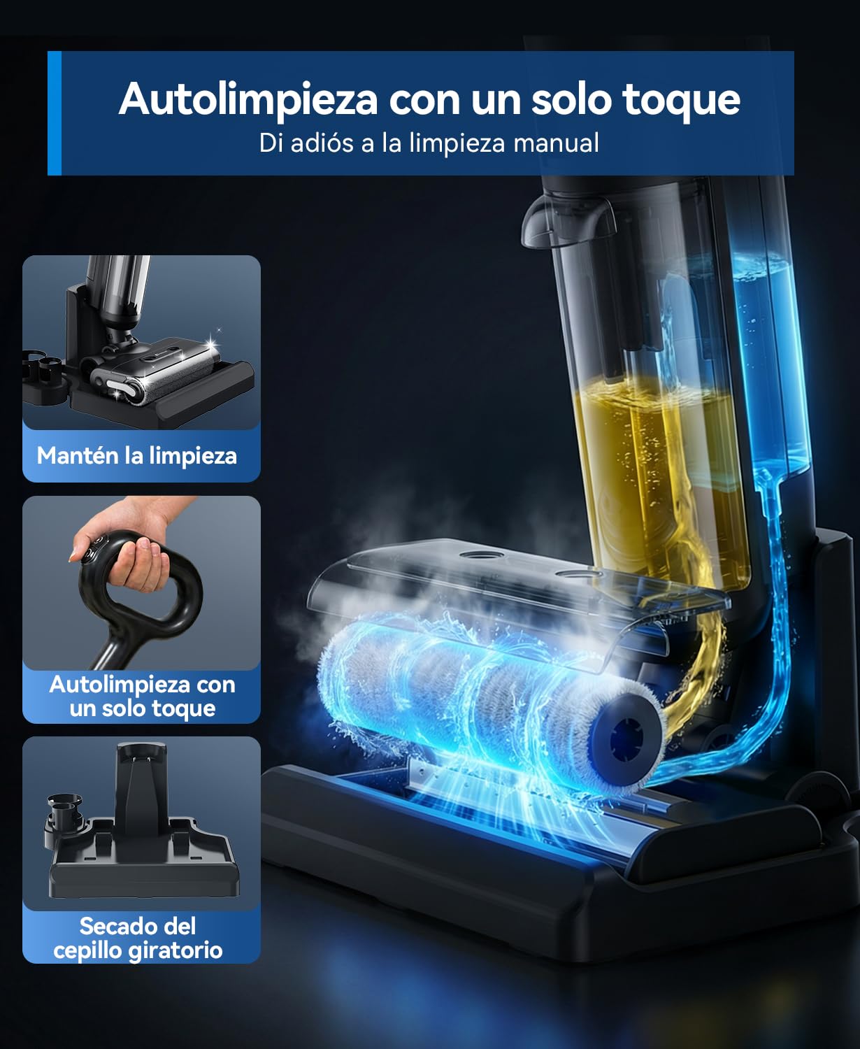 H13 Aspiradora y Fregona Sin Cable, 23.000 Pa de Succión, 75 min de Autonomía, Aspiradora Fregona 2 en 1 AI SmoothDrive Autopropulsión Rodillo Snti-Enredos Autolimpieza Toque Doble Depósito
