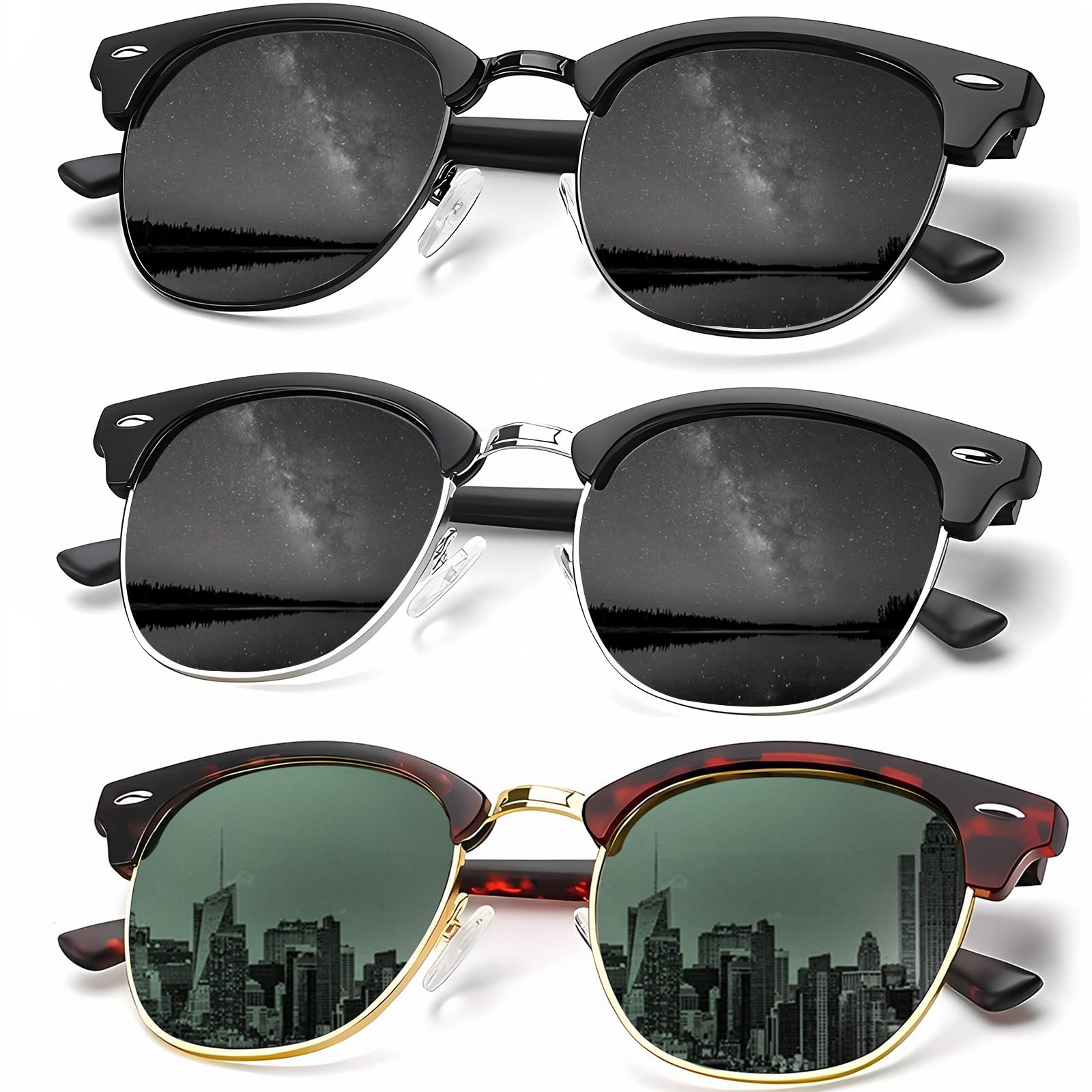 KALIYADI Sunglasses Men Polarized Sunglasses for Men Women Unisex Semi-Rimless Frame Retro Driving Sun Glasses UV Blocking