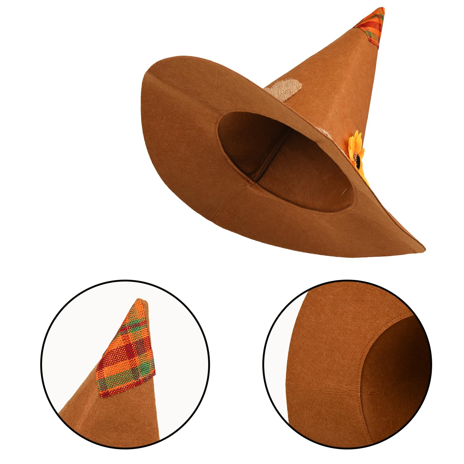 MFUOE 2 Pieces Halloween Scarecrow Hat Patchwork Felt Scarecrow Hat Scarecrow Costume Accessories for Halloween Party Cosplay Accessory - Image 3