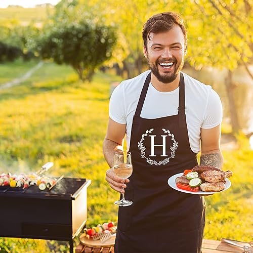 Miniatura 5 de NOBONDO Delantal personalizado con bolsillos, delantal con inicial con lazos ajustables para el cuello y la cintura, regalo con monograma para