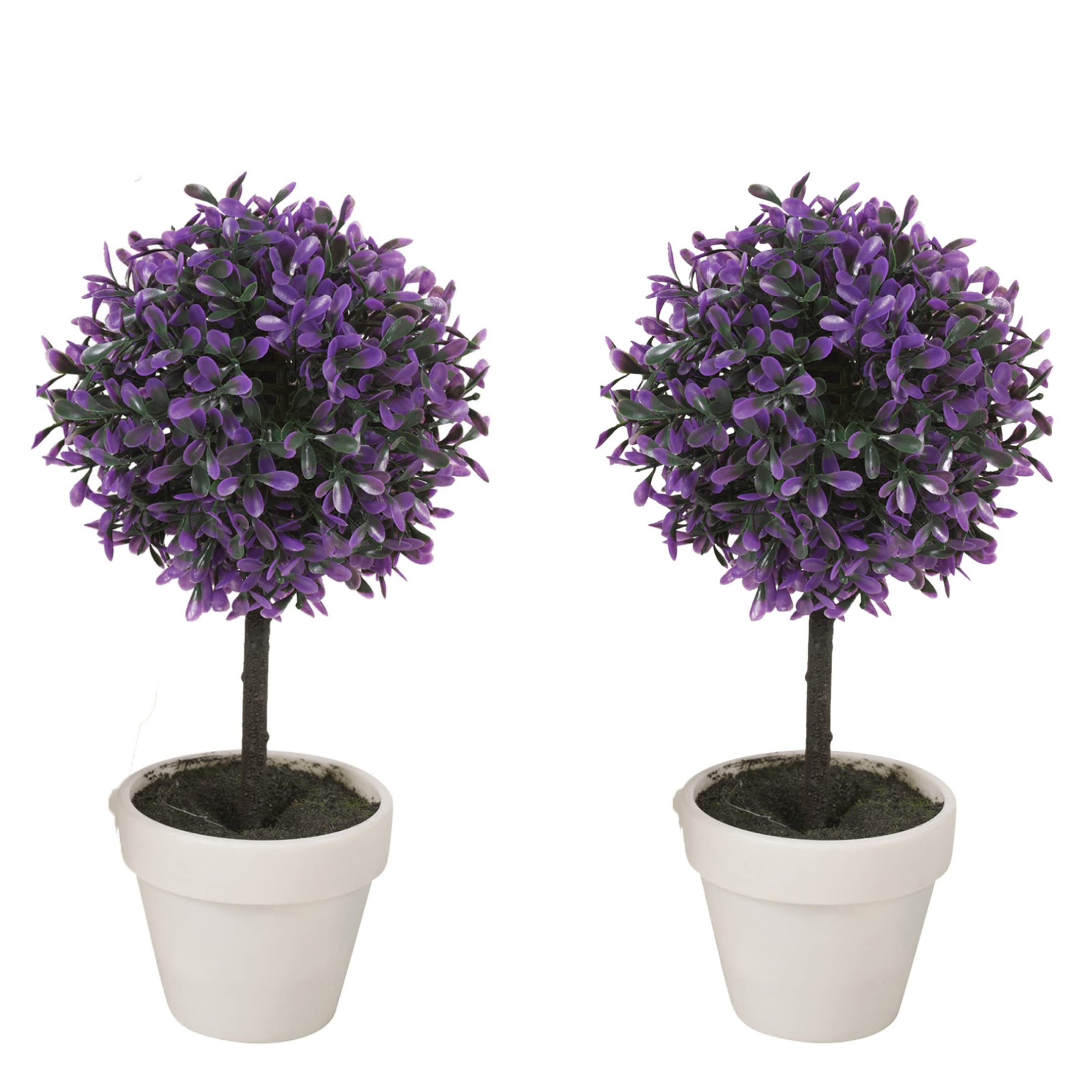 Urbnliving Purple 2Pc Decorative Artificial Topiary Box Tree Plant Indoor Outdoor Set (Medium 27Cm, )