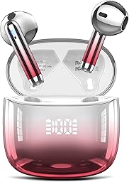 Bluetooth Wireless In Ear Headphones, Bluetooth 5.3 Headphones with LED Display, Lightweight Design, Burgundy