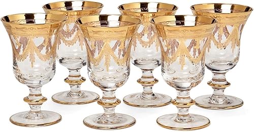 Copas de vino de cristal italiano, diseño vintage de oro de 24 quilates, copas de lujo decoradas a mano, juego de 6