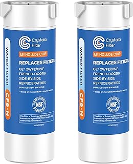 Crystala Filters Water Filter Compatible with XWFE (Built-in CHIP), Replacement for GE XWFE, XWF Refrigerator Water Filter Pack of 2