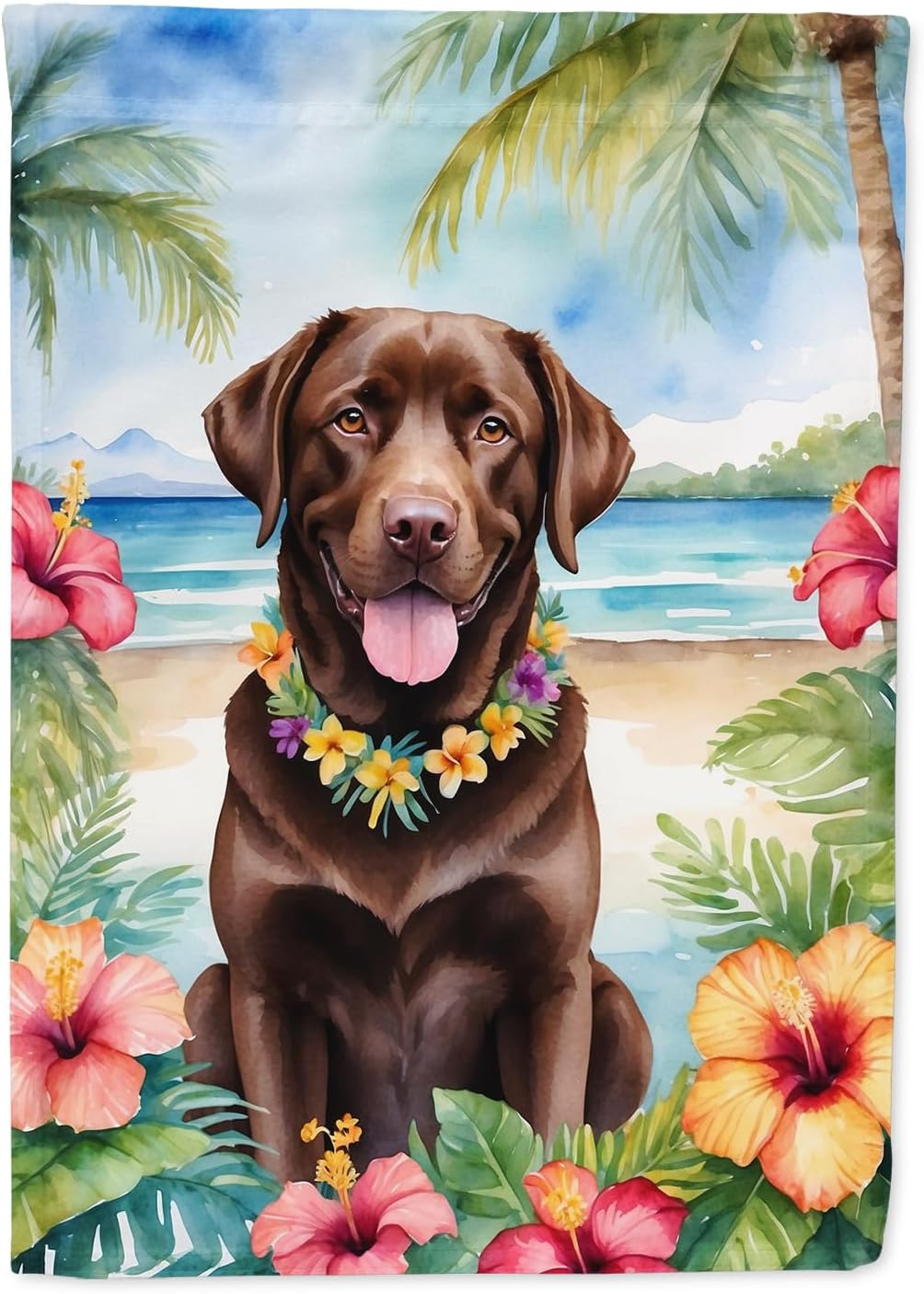 Caroline's Treasures DAC6466CHF Chocolate Labrador Retriever Luau House Flag Large Porch Sleeve Pole Decorative Outside Yard Banner Artwork Wall Hanging, Polyester, House Size, Multicolor