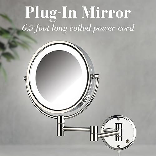 Miniatura 2 de JERDON Espejo de maquillaje montado en la pared con luces - Espejo de maquillaje iluminado cromado con aumento 8X - Modelo HL88CL