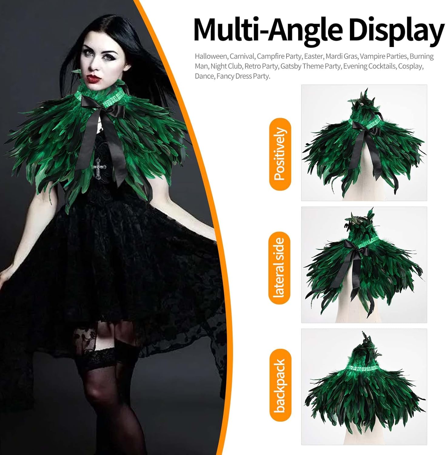 Gothic Natural Feather Shrug Feather Shawl Wrap Cape Victorian Collar for Halloween Cosplay Party Costume Accessories - Image 4