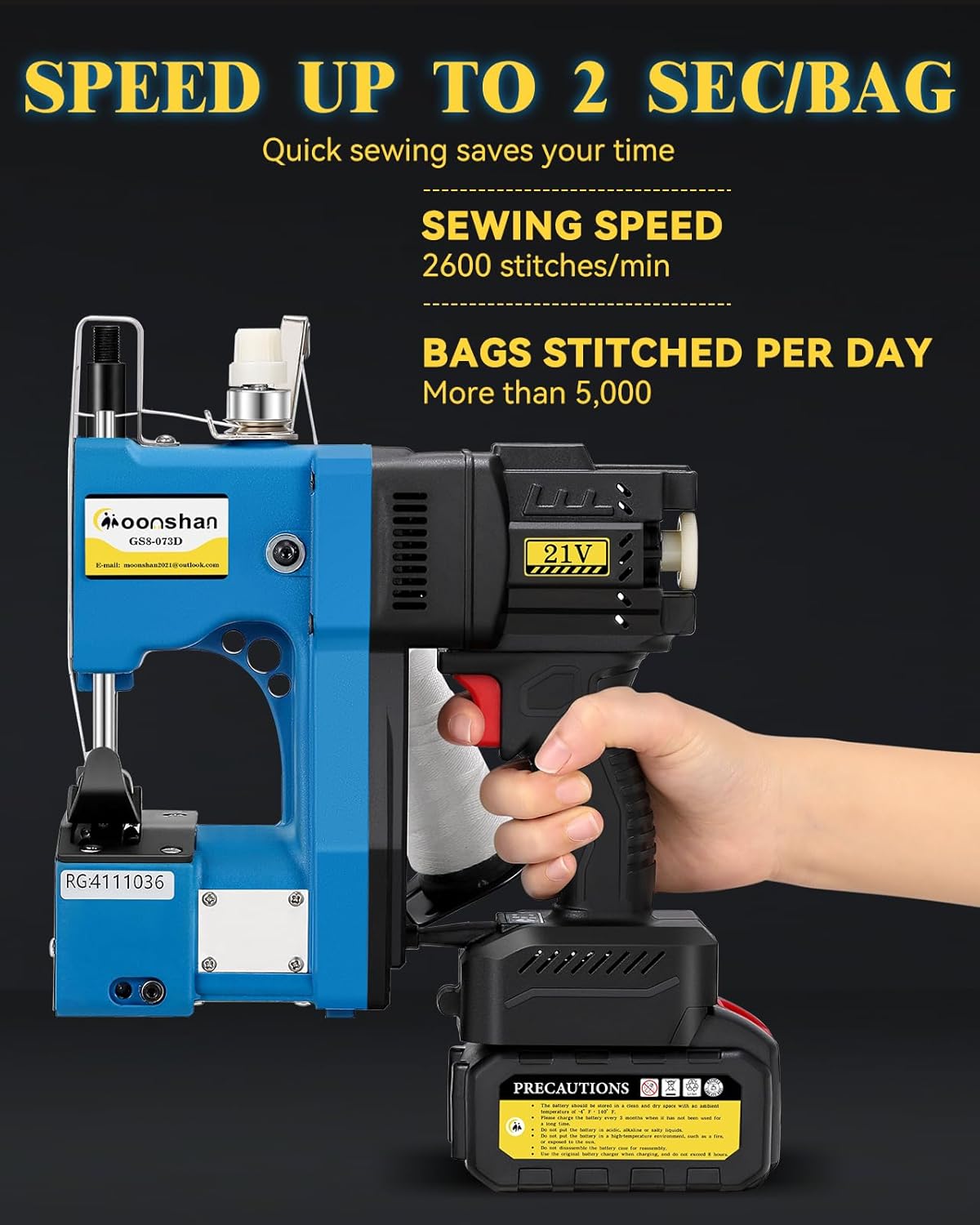 Cordless Bag Closer Machine, Adjustable Speed Industrial Bag Closing Machine Bag Sewing Machine Automatic Thread Cutting Machine for Packing Woven Bags Non-woven Fabrics Leather GS8-073D