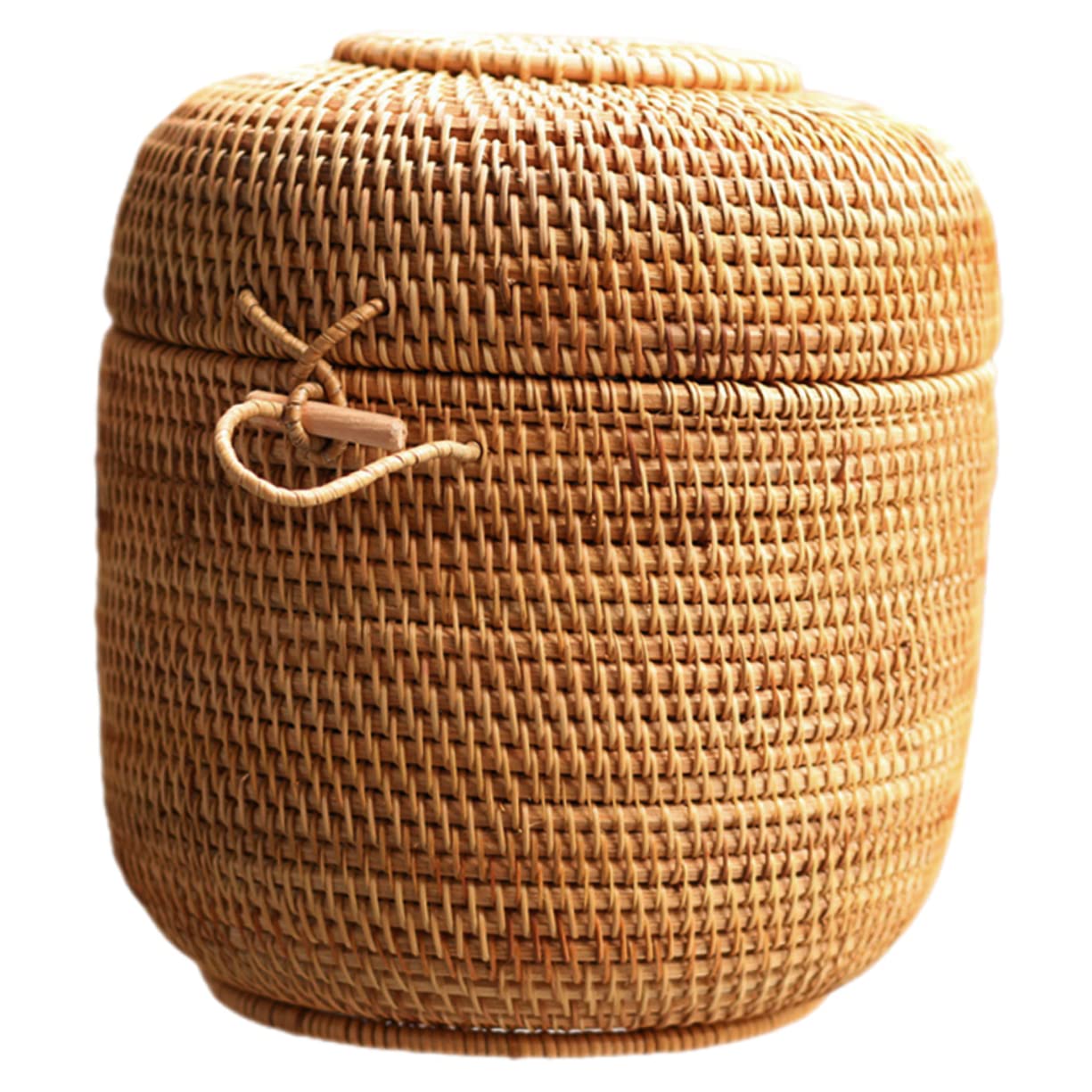 Mikinona Rattan Storage Box Rattan Baskets for Storage Rattan Woven Basket Tea Leaf Storage Holder Woven Basket with Lid Woven Baskets Rattan Storage Basket Round Wicker Bowls Round Basket
