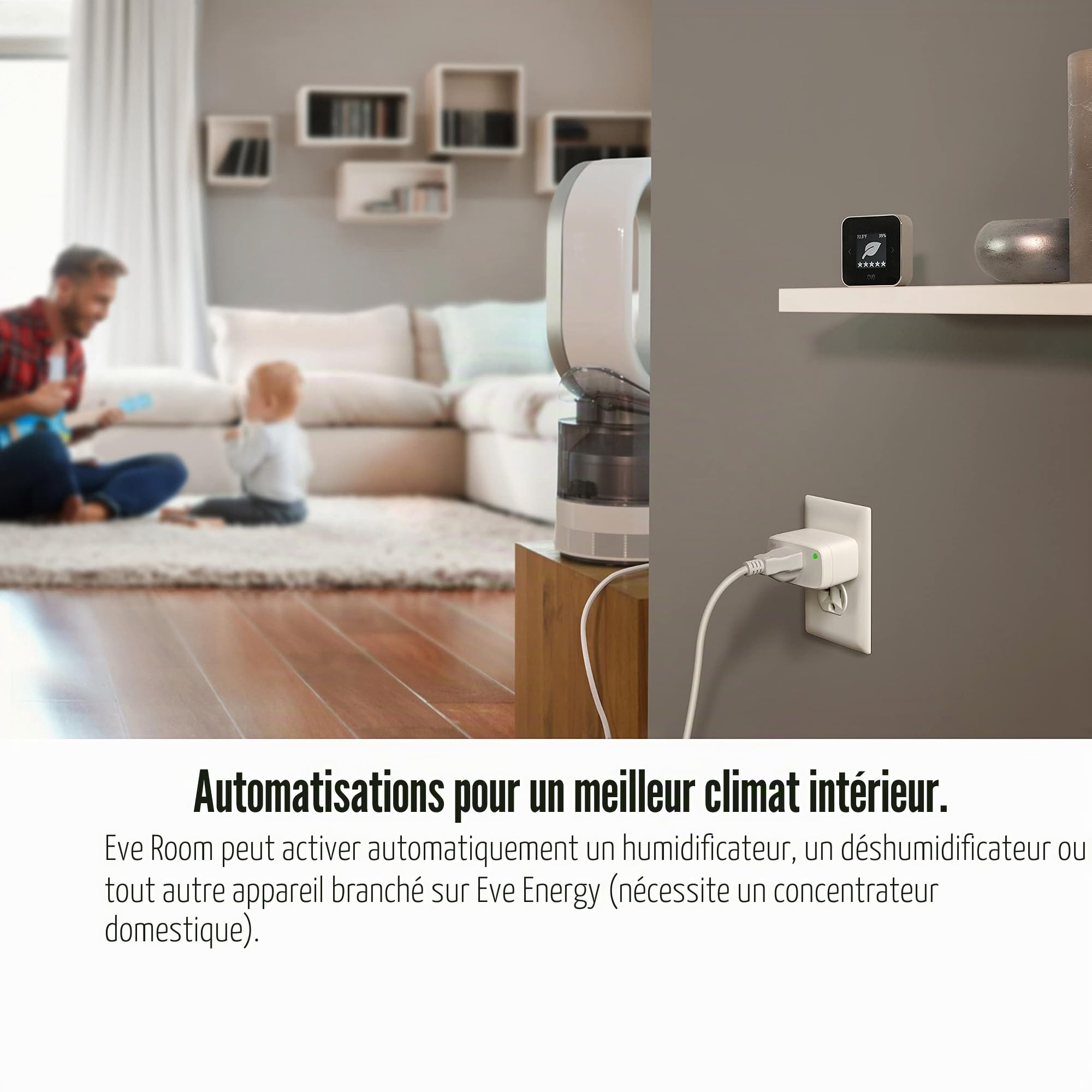 Eve Pièce : capteur de qualité de l'air pour surveiller la qualité de l'air (COV), la température et l'humidité, technologie Apple HomeKit, Bluetooth, filetage