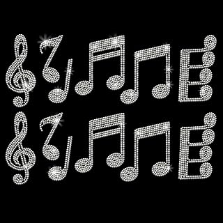 PLIGREAT Music Notes Iron on Rhinestone Bling White Notes Rhinestone Adhesive Iron on Transfers Clothing Patch for Jacket Jeans Hat Hotfix Rhinestone Patches Women Men T Shirt DIY Embellishment