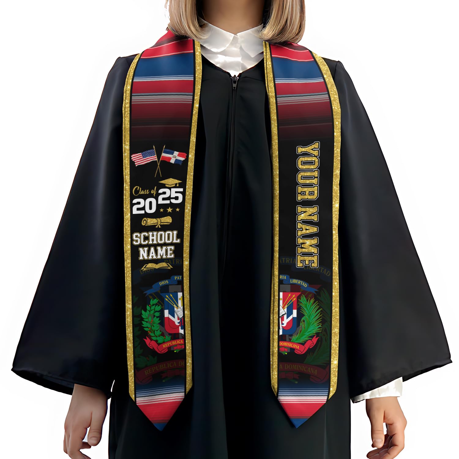 MonkeyVan Personalized Dominican Republic Graduation Sash,Custom Dominican American Flag Stole 2025,Dominican Graduation Sash S107