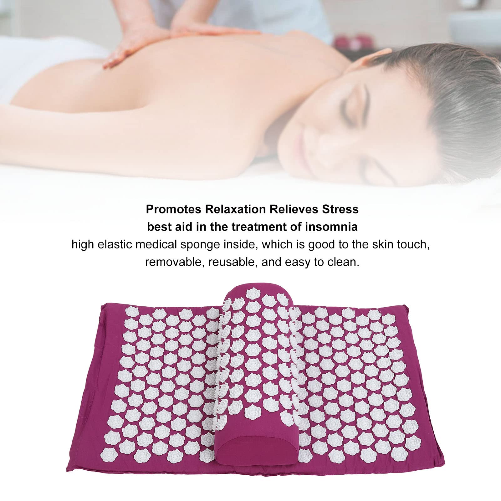 Tapis D'acupression, Tapis De Massage, Massage Relaxant les Muscles, Réduit le Cou, le Dos, les épaules, la Tête, Soulage le Stress, Coussin D'acupression(Couleur lavande)