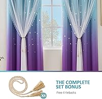 Vista 4 de Stiio Cortinas con Recortes de Estrella para Dormitorio de Niñas, 2 Paneles, Cortinas Opacas 2 en 1 que Bloquean la Luz con Cortinas de Ventana