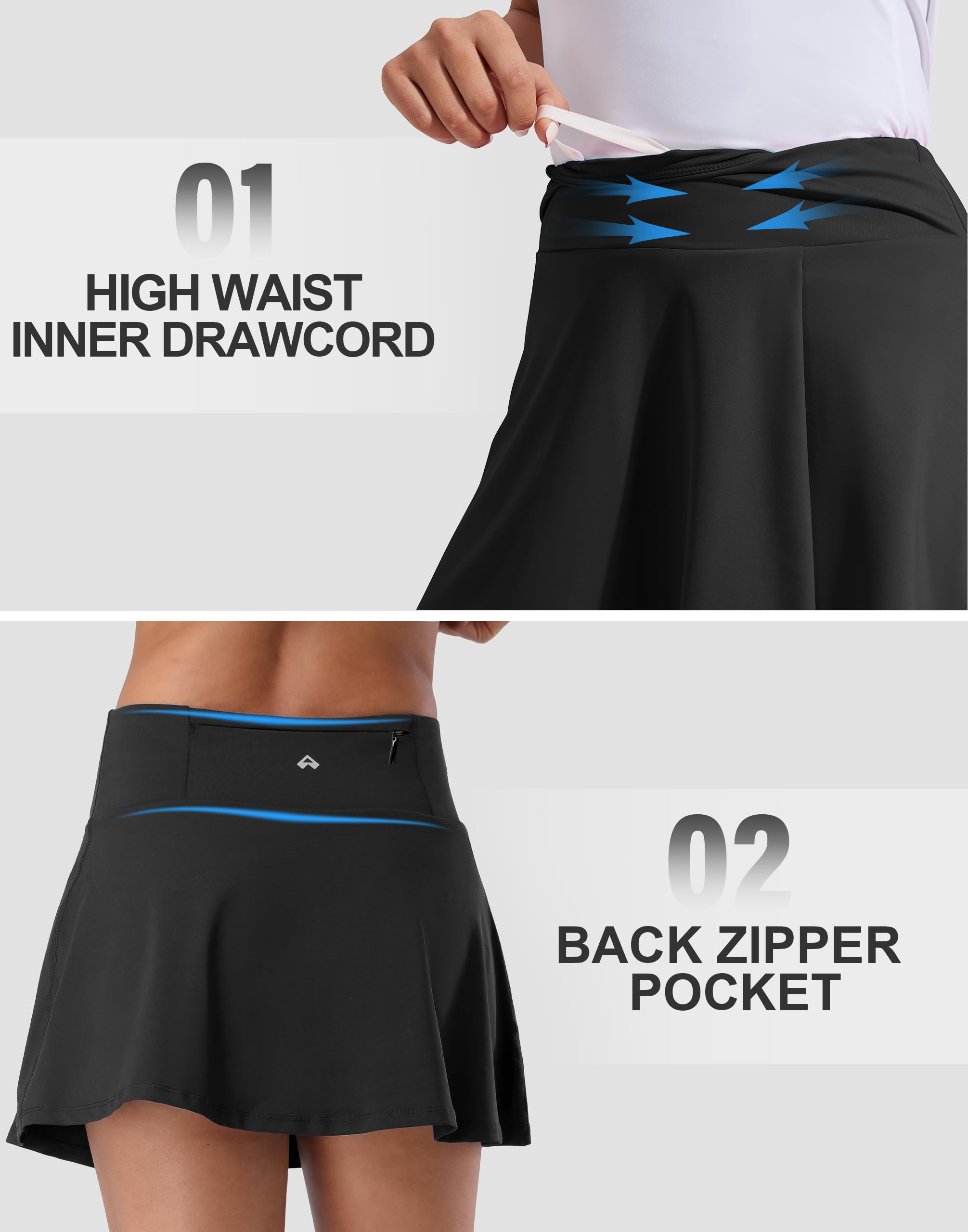 Pioneer Camp Gonna da tennis da donna da 35,6 cm, a vita alta, per atletica, golf, con pantaloncini, 3 tasche, per pickleball, allenamento, corsa