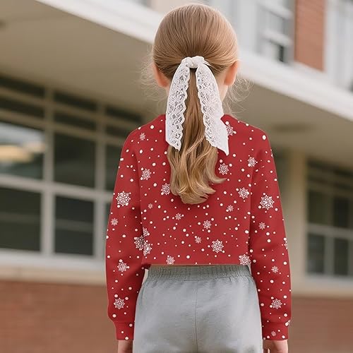 Girls Pullover Long Slevee Sweatshirt Crewneck Crop Top with Classic Cuff Short Style Clothes(Christmas Cat,9-10 Years)