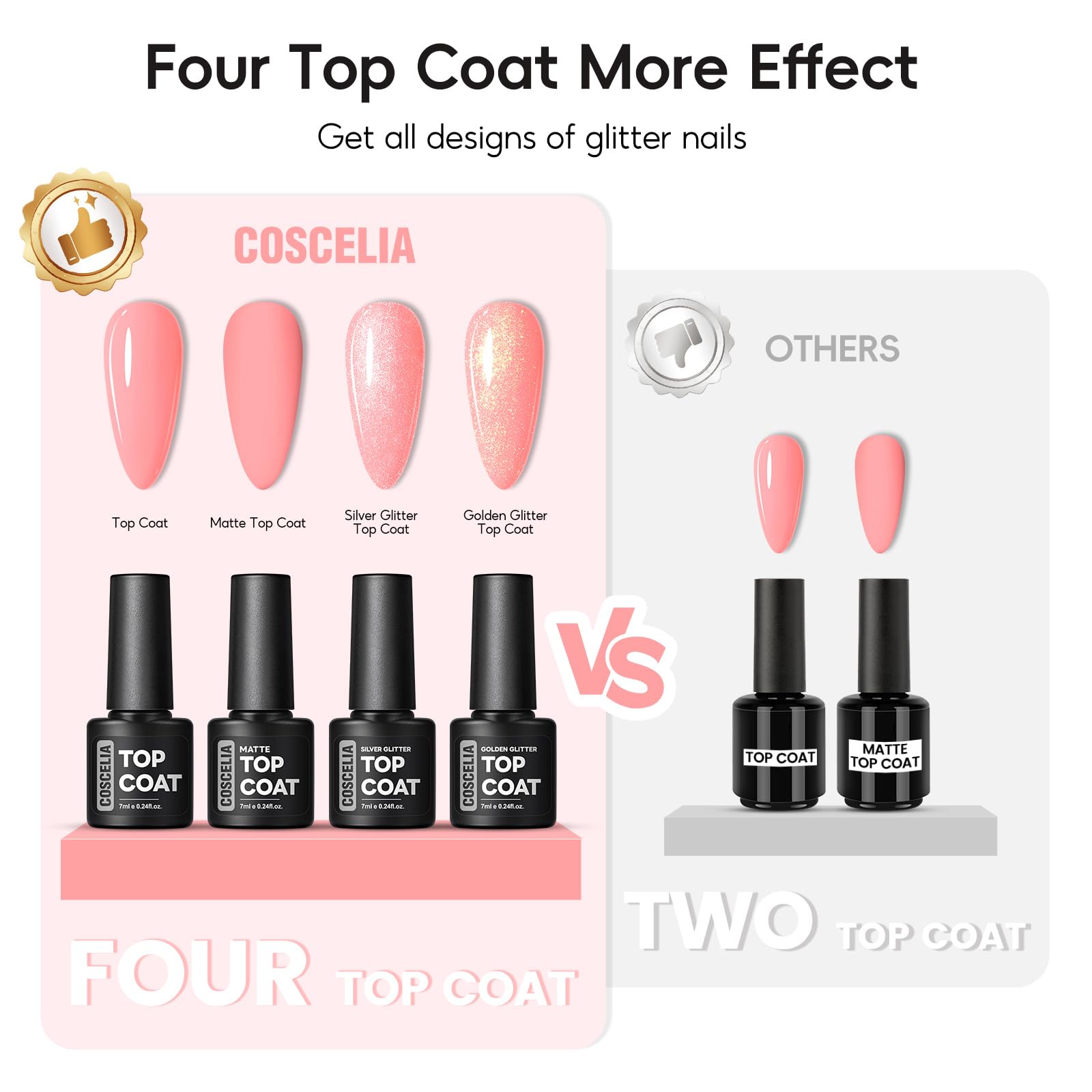 COSCELIA 40Pcs Vernis Semi Permanent, 35 Couleurs Vernis Gel UV Semi Permanent avec Base Coat Top Coat Mat Brillant Pailleté, Rouge Blanc Rose UV/LED Vernis à Ongles pour DIY Kit Manucure
