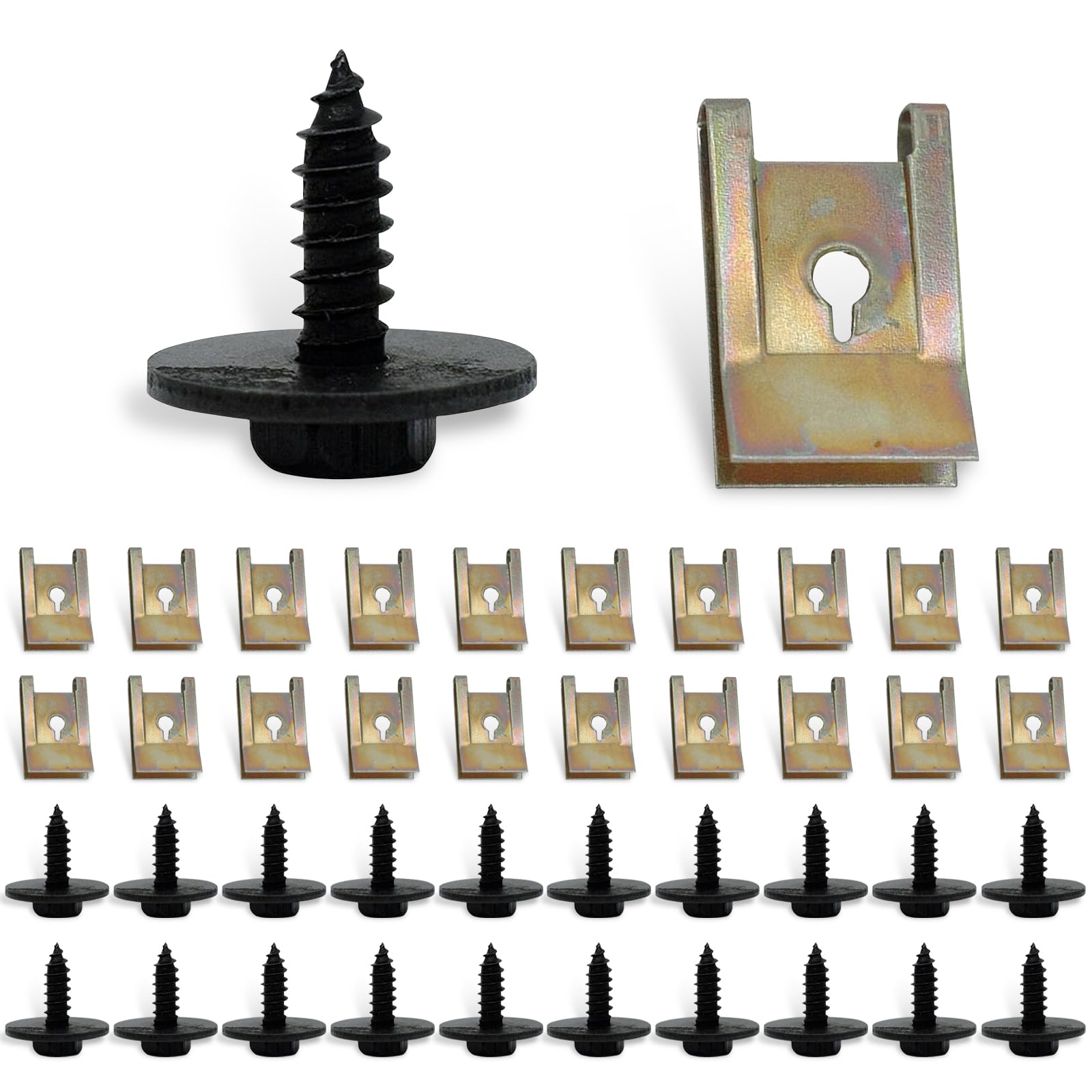 getfay 40 PCS Car Bonnet Bottom Cover Screws, Uniformly Threaded Bolts + Metal U-clip Fender Lining Fixation Kit, Durable Body Fasteners Replacement, Compatible with BMW E46 E92 E90 (Multicolored)