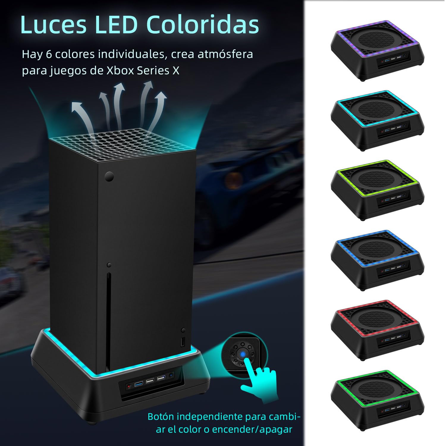 Mcbazel Xbox Series X Soporte de refrigeración con luz RGB/ Función de refrigeración ajustable/ Indicador LED / Puertos USB 3.0 /USB 2.0