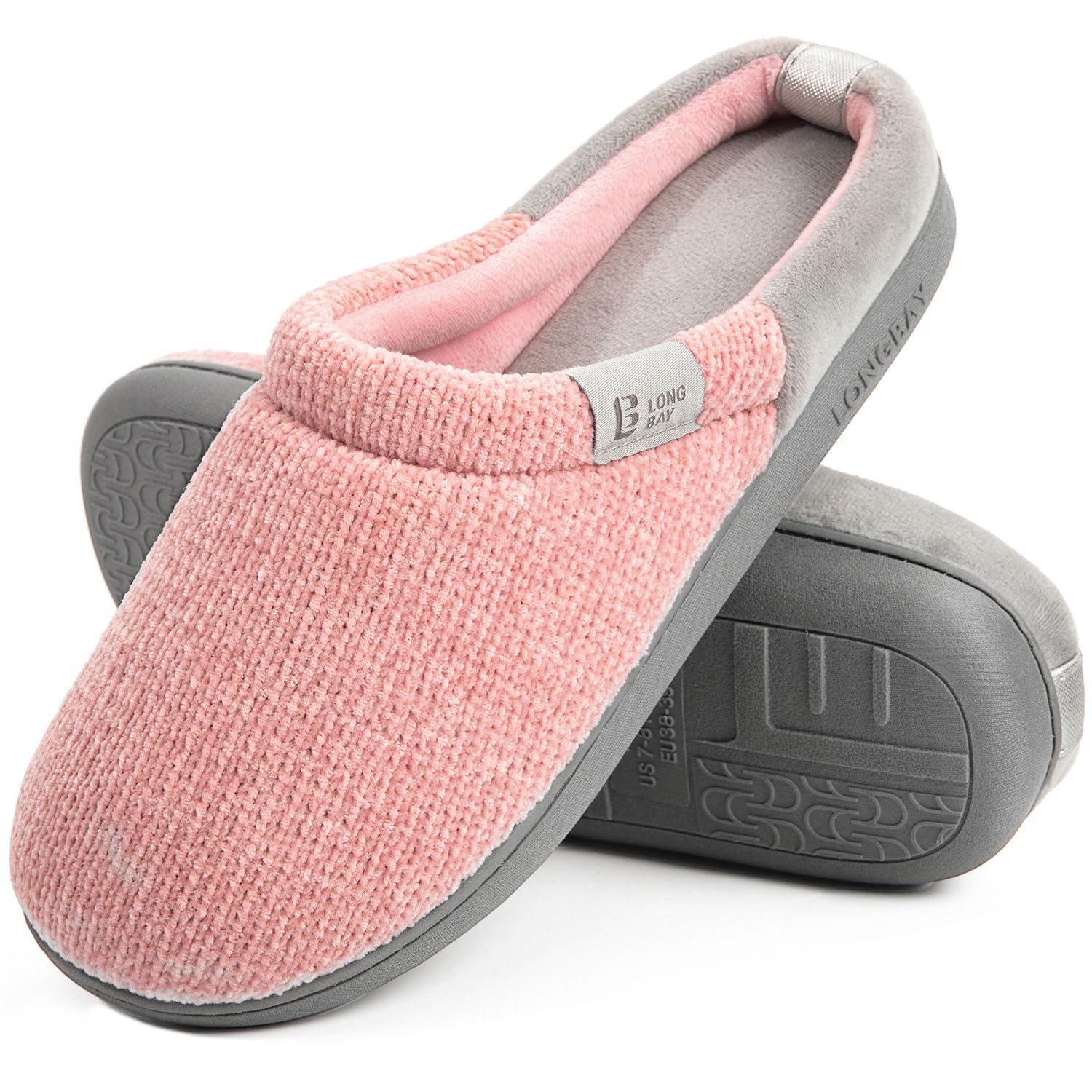 LongBay Damen Hausschuhe mit Memory Foam rutschfeste bequeme Slip-On Pantoffeln