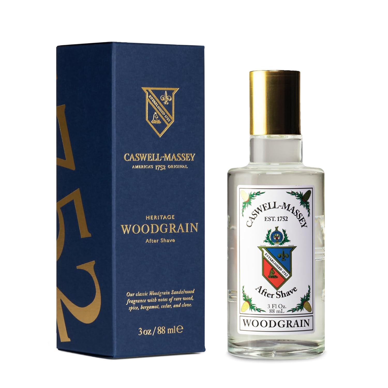 Caswell-Massey Woodgrain Sandalwood After Shave, Soothing Aftershave with Cedarwood, Clove & Musk, Made in USA, 3 Fl Oz