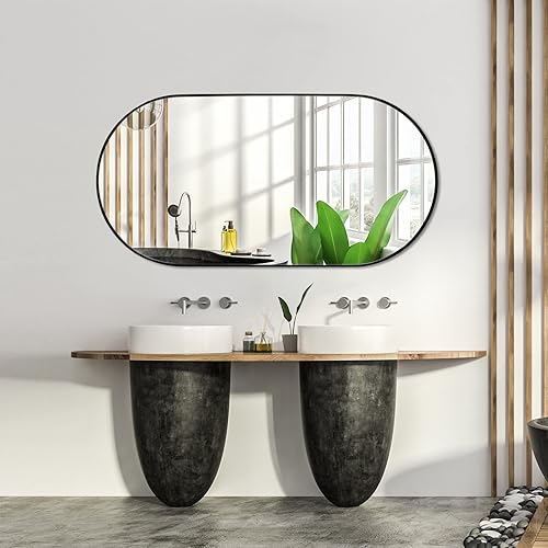 Miniatura 6 de Muzilife Oval Wall Mirror for Bathroom, 20" x40'' Capsule Mirror Vanity Wall Mirror with Metal Frame, Hang Horizontally or Vertically for Entryway,