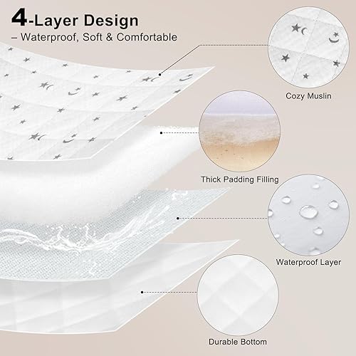 Miniatura 3 de Unicorn Castle Funda impermeable para cambiador, funda de muselina para cambiador, paquete de 2 fundas acolchadas para cambiadores de bebé de 32 x