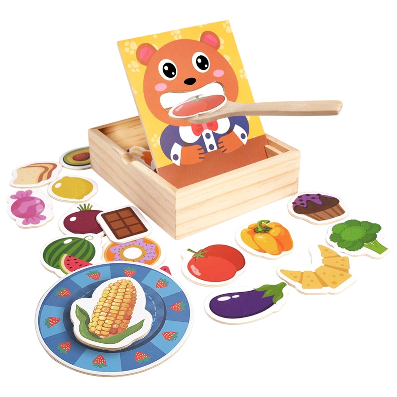 Wooden Feeding Toy – 3 Year Old Bear Pretend Set, Training Learning Game, Early Educational Play | Fine Motor Skills Development Wood Box for Kids Childhood, 16.8x14.7x4.8cm