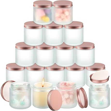 12 Pack Empty Glass Candle Jars for Candle Making with Rose Gold Lids