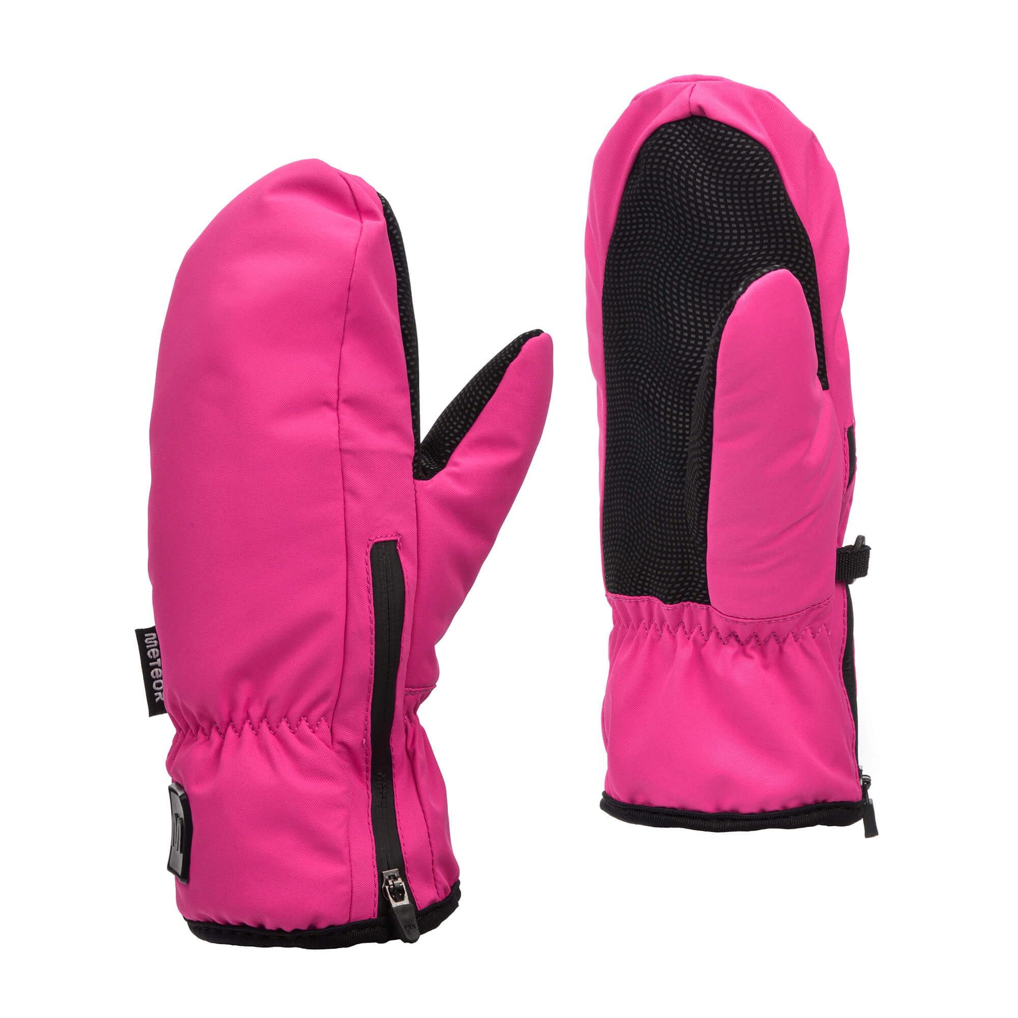 meteor Gants de Ski Enfant Fille Juna, Gants Hiver imperméables Rose Noir, Chauds et Confortables, Tailles XXS XS S