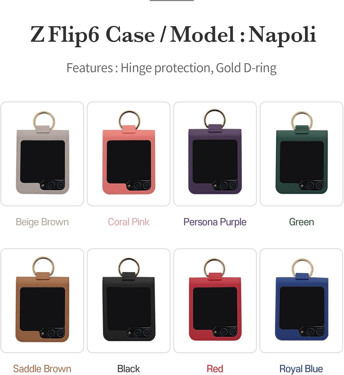 [BeYourSanta] Compatible for Galaxy Z Flip 6 case with Card Holder Wallet, Camera and Hinge Protection - Italian Artificial Leather (Black, Napoli(no Slot))