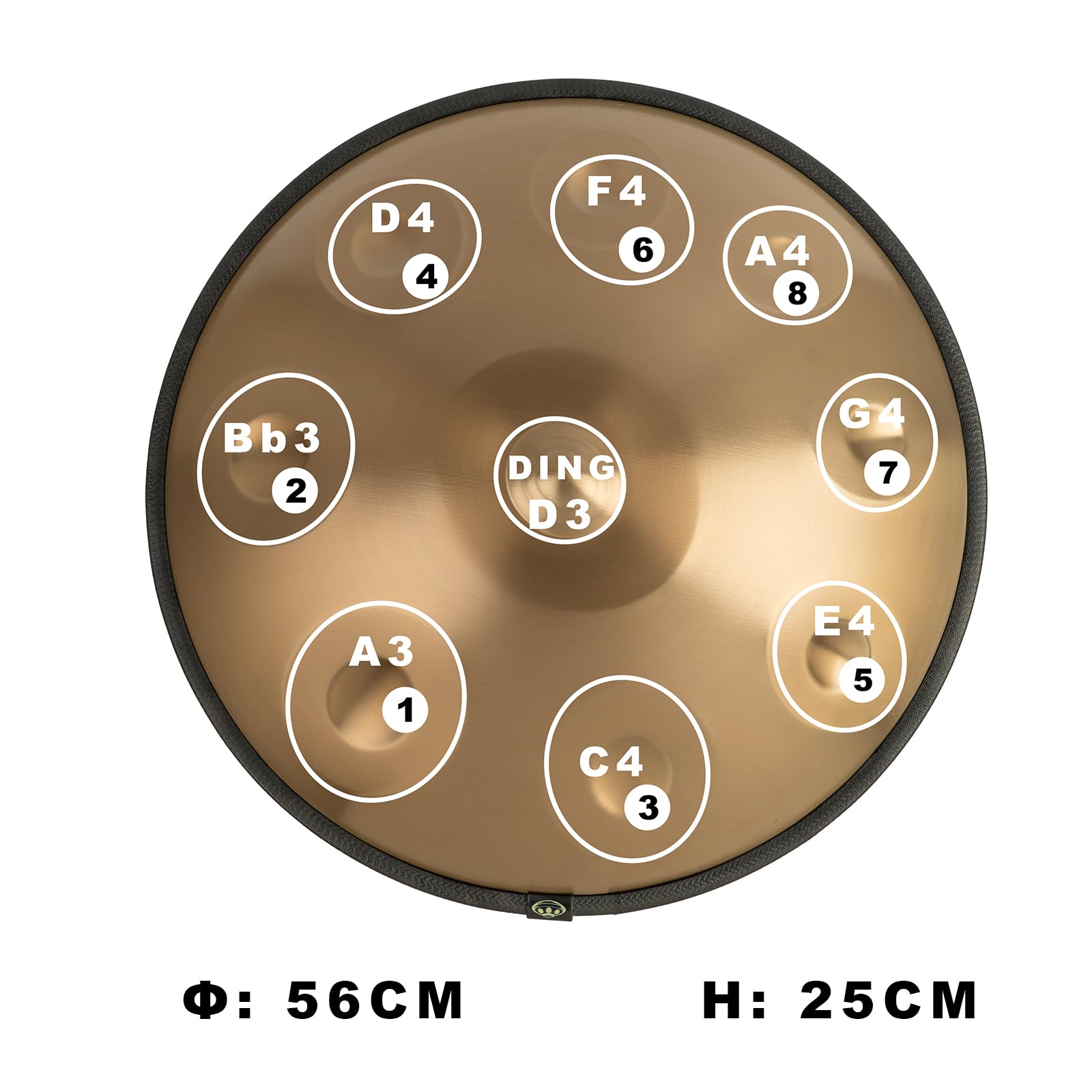 Strumento Handpan 440 Hz Re Minore 22 Pollici Tamburo in Acciaio Handpan Tamburo a Mano 9 Note 10 Note 12 Note Guarigione Sonora Per Principianti (Oro, 9Y)