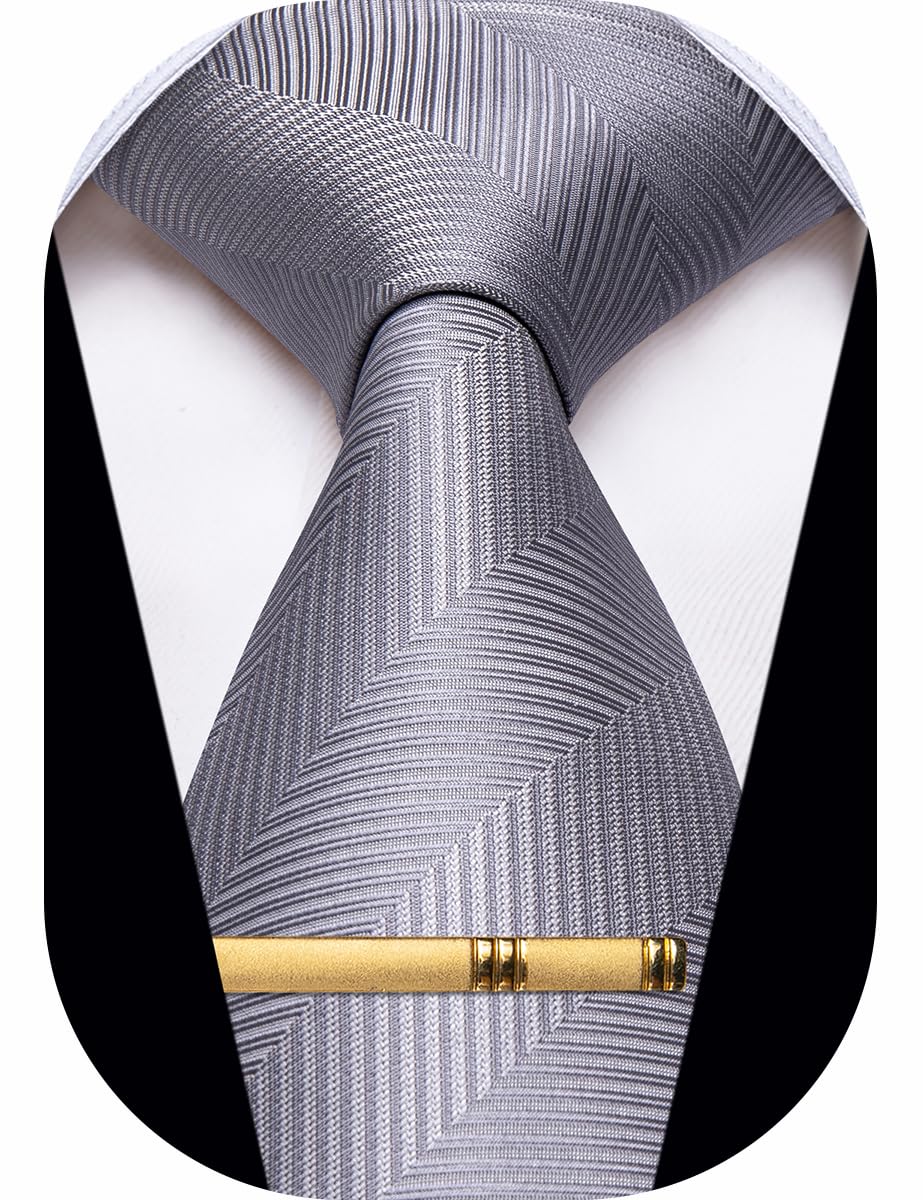 YourTiesMen's Neckties Striped Tie and Plaid Neckties for Men Woven Silk Tie Gold Tie Clip Set
