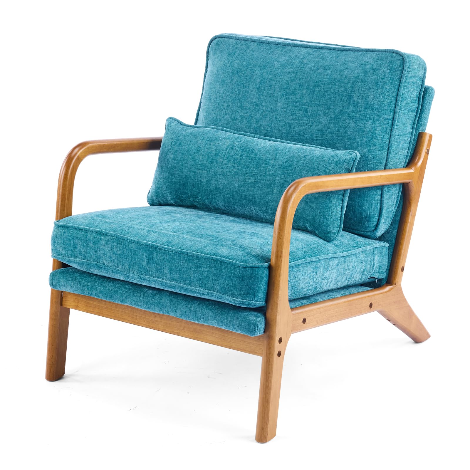 VINGLI Arm Chairs,Mid Century Modern Accent Chairs with Solid Wood Frame,Comfy Upholstered Armchair with Lumbar Pillow,Chairs for Living Room,Bedroom,Small Spaces,Chenille (Teal) — image 1