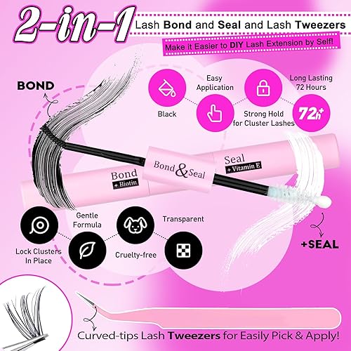 Miniatura 5 de Kit de extensión de pestañas para bricolaje, 300 pestañas individuales de 0.354-0.709 in, mezcla 40D 50D, kit de extensión de pestañas en racimo con