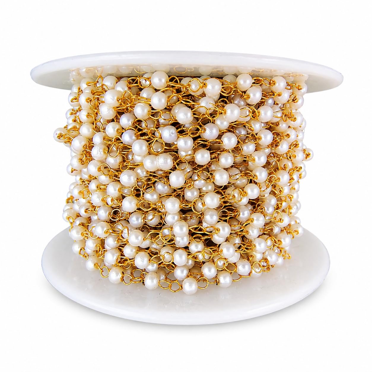 Pearl Beads Chain, 3 mm, Cream, Brass Wire, for DIY Jewellery, Crafts, Bags and Garment Embellishment, Handcrafted Beaded Chain-image-17