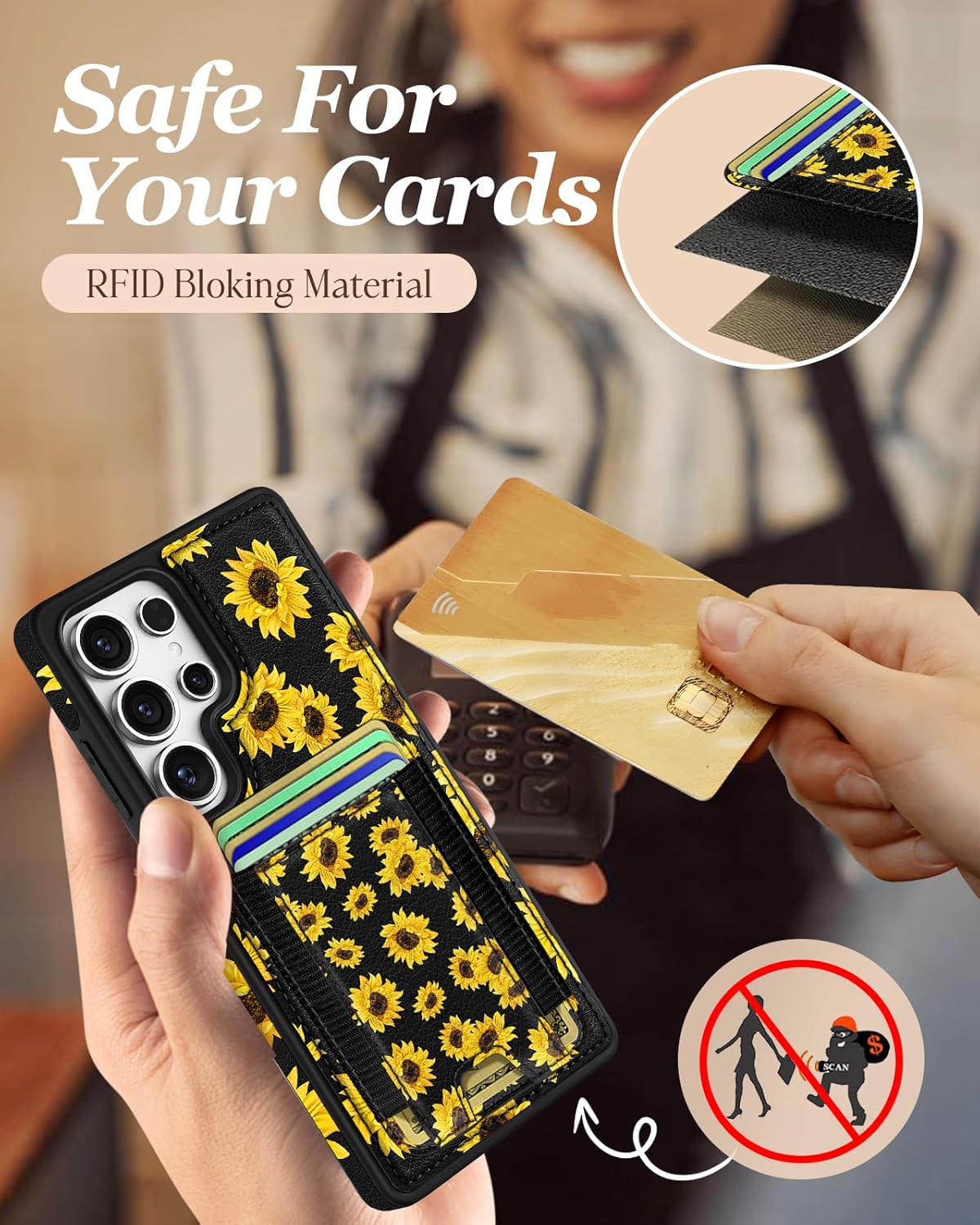 Shorogyt for Samsung Galaxy S25 Ultra Cute Kawaii Leather Phone Case - Compatible with Magsafe Wallet Magnetic Credit Card Holder Fashion Sunflower Design Phone Cover for Women Girls, Fits 7 Cards - Image 5