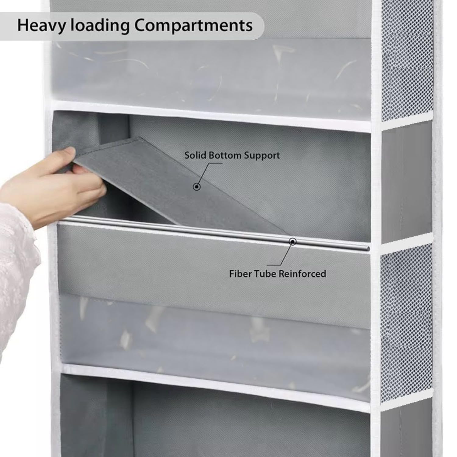 Organizer da appendere alla porta con 6 ripiani, in tessuto, con 5 grandi tasche e 3 piccole tasche in PVC, da appendere alla parete, grigio (2)