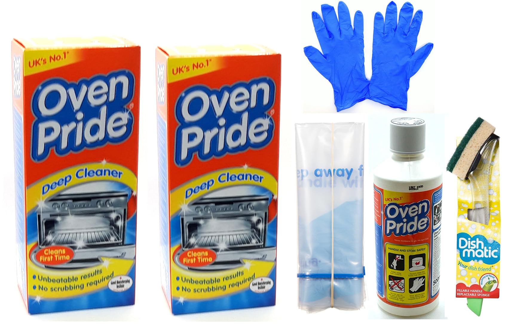 Oven Cleaner (2 Packs)- 2X 500 ML Bottle - Oven Pride Complete Oven Cleaning Kit with Large Strong Bag for Rack, Instructions and Safety Gloves- Bundled with Washing Up Brush Sponge
