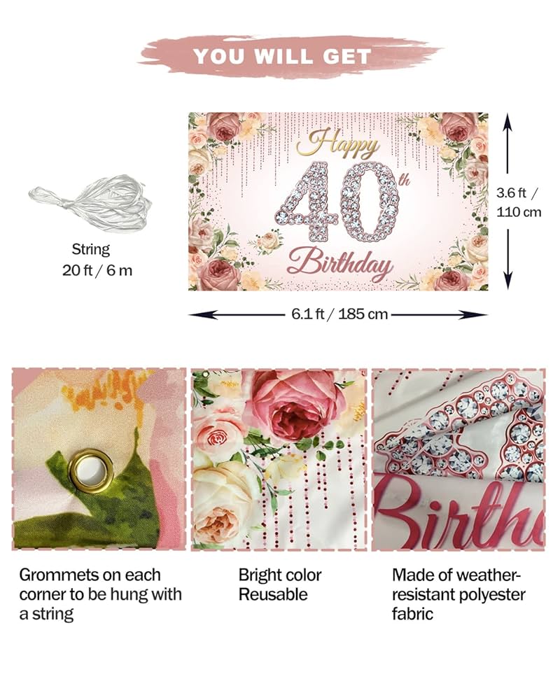 amazon-com-htdzzi-40th-birthday-decoration-women-happy-40th-birthday-backdrop-banner-rose-gold-40-year-old-birthday-photo-booth-props-pink-floral-40-birthday-party-yard-sign-poster-supplies-6-1ft-x for Free 40th Birthday Decoration Printables Amazon.com : HTDZZI 40th Birthday Decoration Women, Happy 40th Birthday Backdrop Banner, Rose Gold 40 Year Old Birthday Photo Booth Props, Pink Floral 40 Birthday Party Yard Sign Poster Supplies, 6.1ft x for Free 40th Birthday Decoration Printables