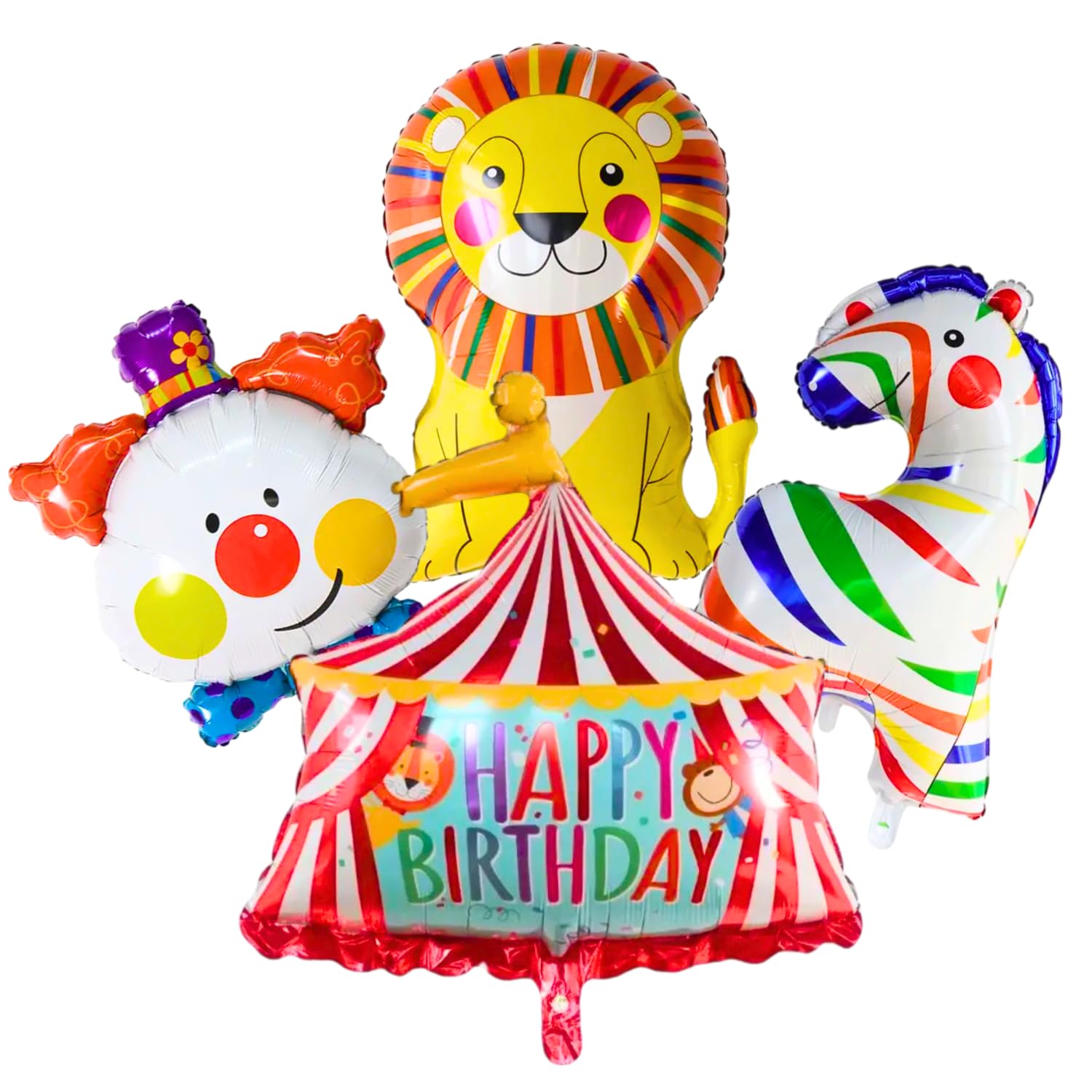 Party Decorz Circus Foil Balloon Set of 4pcs |Carnival Circus Balloon(1 Circus Foil Balloon+ 1 Zebra Foil Balloon+ 1 Lion Foil Balloon+ 1 Clown Foil Balloon) Circus Theme Birthday Decoration Balloon