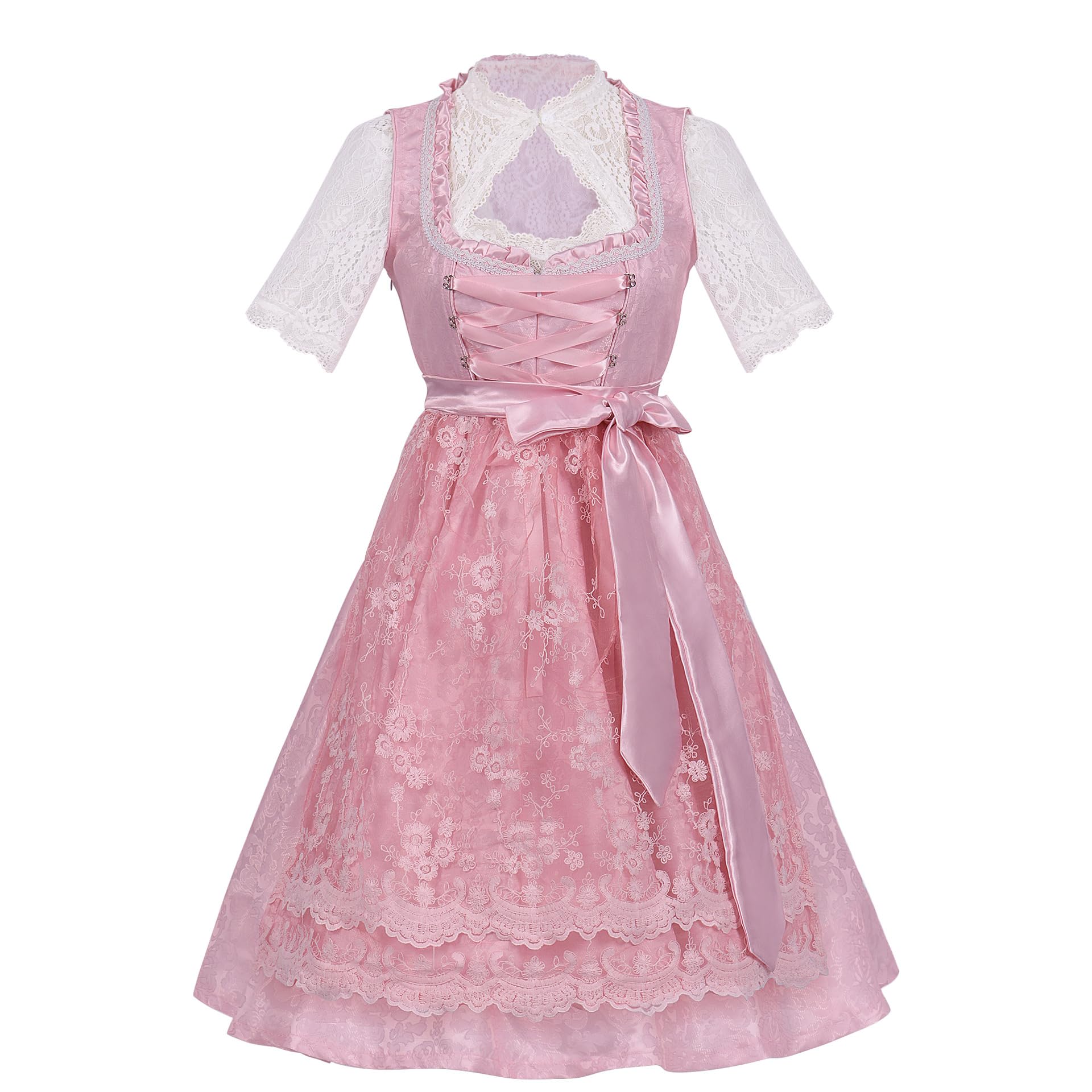 Dirndl Damen Trachtenkleid Klassisches Dirndl Schürze Bluse 3 Teilig Für Damen Elegantes Trachtenrock Midi Dirndlkleid Für Oktoberfest