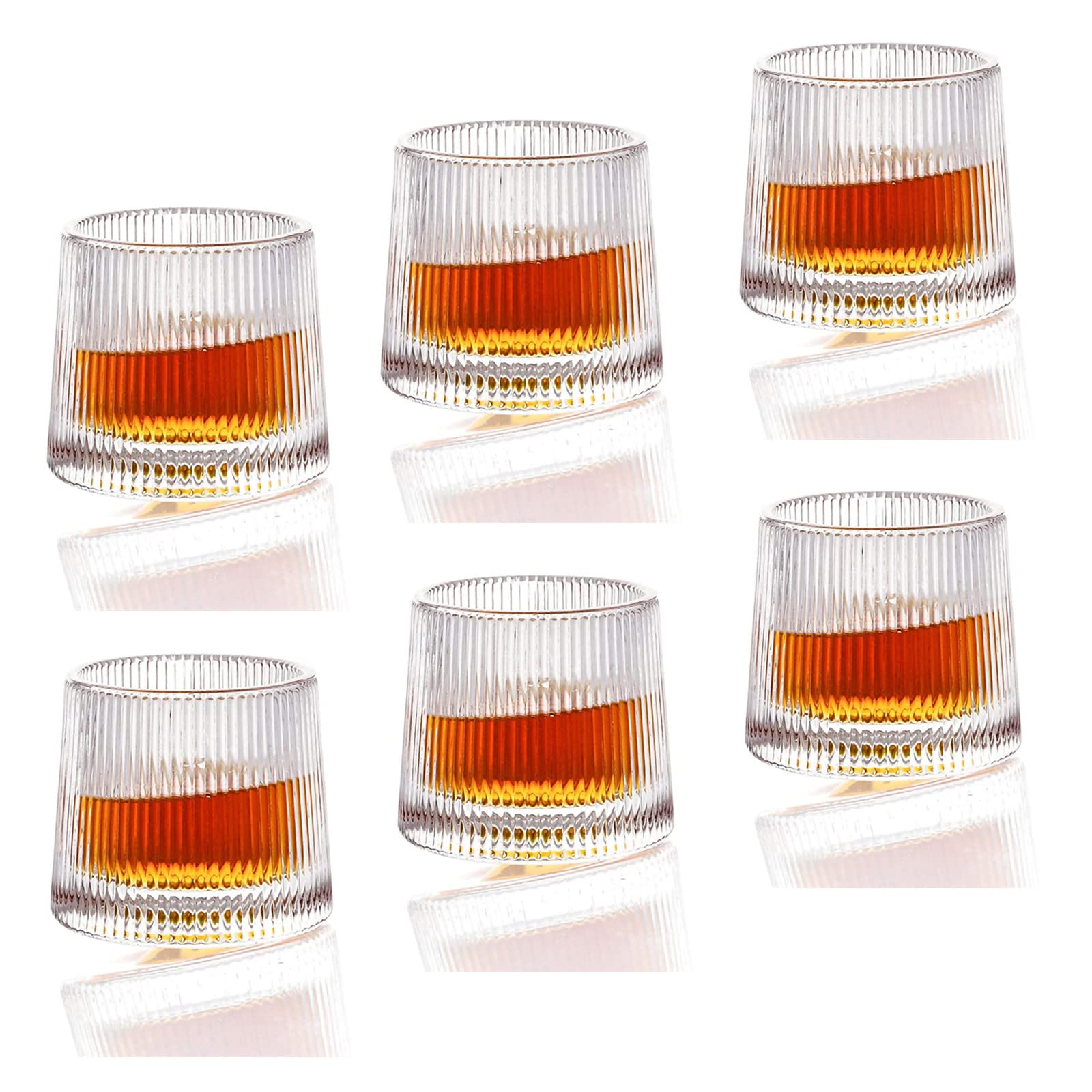 Earnmore Confezione da 6 bicchieri da whisky girevoli a decompressione Old Fashioned Whisky Glasses-Bar Whisky Glasses –Style Glassware for Bourbon–Bicchieri per Scotch–Bicchieri da rum，160ml
