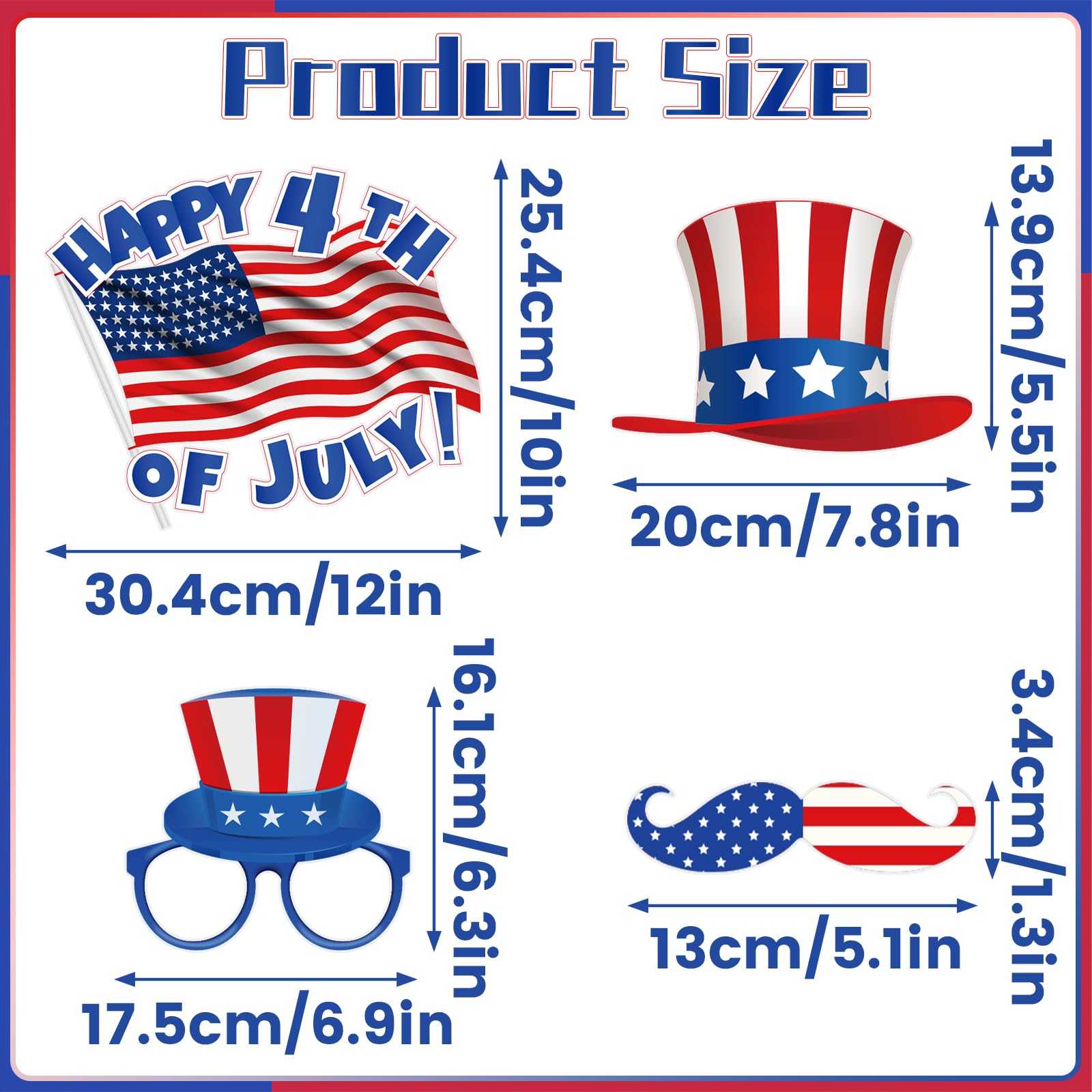 SUNBEAUTY Us 4th of July Decoration, Usa Independence Day Photo Booth Props, Blue Red Patriotic Theme - Image 2