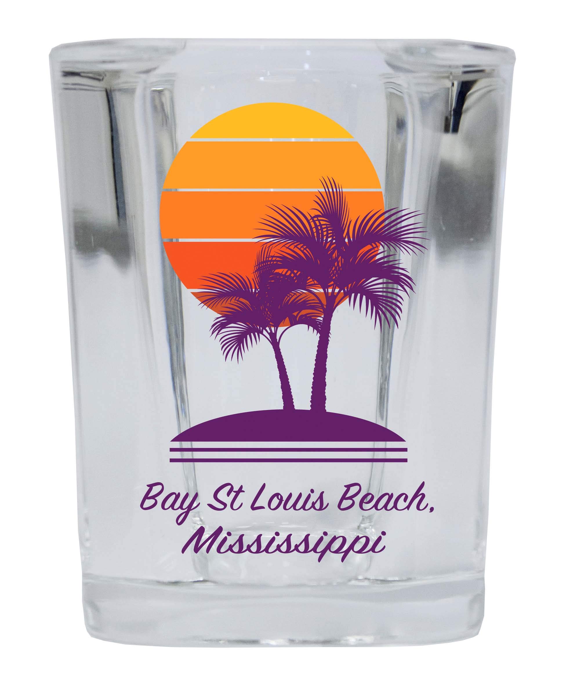 R and R Imports Bay St Louis Beach Mississippi Souvenir 2 Ounce Square Shot Glass Palm Design