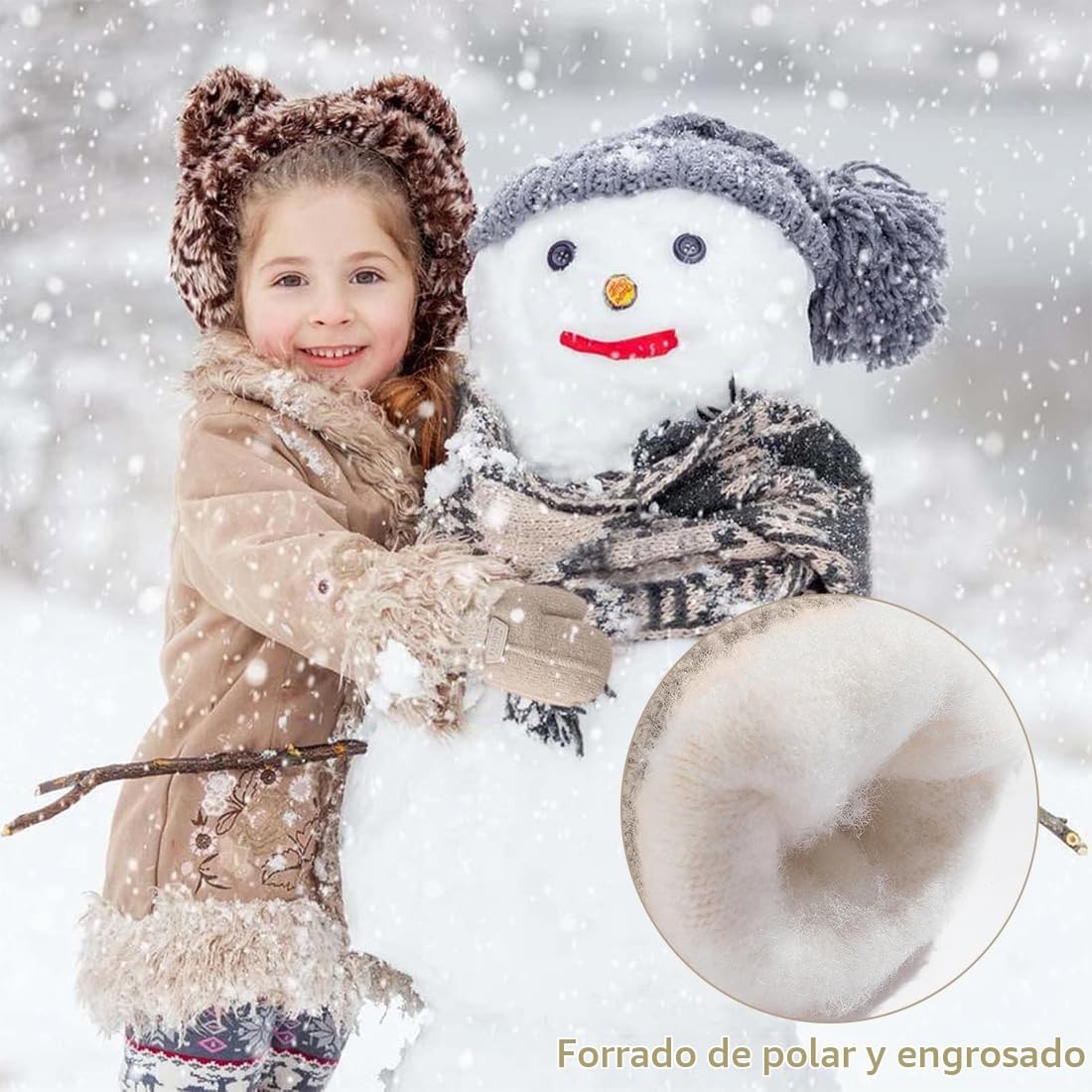 NJCXOLA Guantes Invierno Niños Manoplas Guantes Termicos de Punto con Forro Polar Cuerda Cuello para Bebé Niños Niñas 0-3 Años